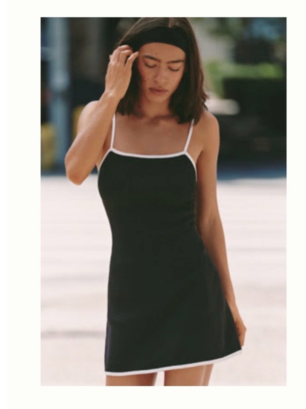 Black Mini Slip Dress with White Trim